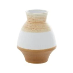 Tan Ceramic Coastal Style Vase, 10" X 7" X 7"