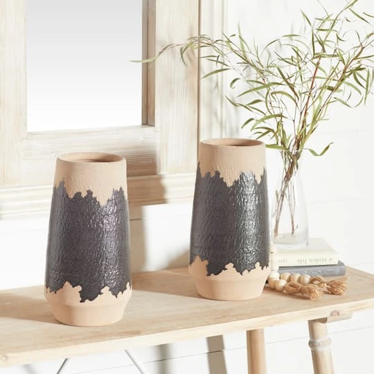 Set Of 2 Black Porcelain Contemporary Vase, 7" X 12" 7 Set Of 2 Black Porcelain Contemporary Vase, 7" X 12" - Image 7