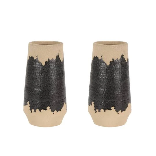 Set Of 2 Black Porcelain Contemporary Vase, 7" X 12" 8 Set Of 2 Black Porcelain Contemporary Vase, 7" X 12" - Image 8