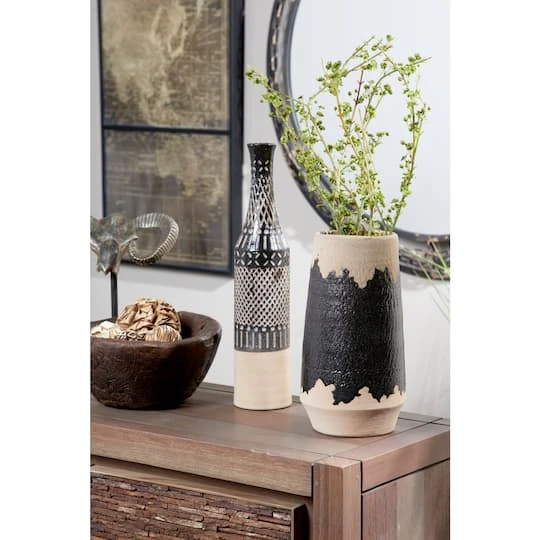 Set Of 2 Black Porcelain Contemporary Vase, 7" X 12" 10 Set Of 2 Black Porcelain Contemporary Vase, 7" X 12" - Image 10