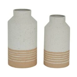 Set Of 2 White Metal Farmhouse Vase, 11", 12"