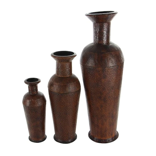 Set Of 3 Brown Metal Traditional Vase, 50", 35", 26" 3 Set Of 3 Brown Metal Traditional Vase, 50", 35", 26" - Image 3
