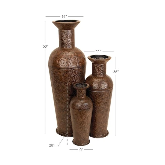 Set Of 3 Brown Metal Traditional Vase, 50", 35", 26" 9 Set Of 3 Brown Metal Traditional Vase, 50", 35", 26" - Image 9