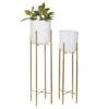 CosmoLiving By Cosmopolitan Set Of 2 White Metal Contemporary Planter, 39", 46"