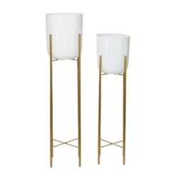 CosmoLiving By Cosmopolitan Set Of 2 White Metal Contemporary Planter, 39", 46" -Michaels Shop D501353S 2