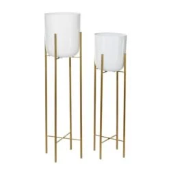 CosmoLiving By Cosmopolitan Set Of 2 White Metal Contemporary Planter, 39", 46" -Michaels Shop D501353S 5