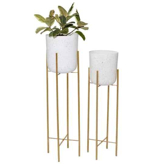 Set Of 2 Gold Metal Contemporary Planter, 39", 46" 2 Set Of 2 Gold Metal Contemporary Planter, 39", 46" - Image 2