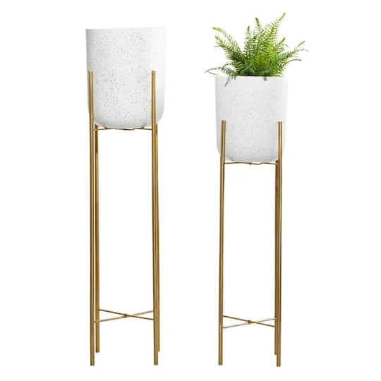 Set Of 2 Gold Metal Contemporary Planter, 39", 46" 5 Set Of 2 Gold Metal Contemporary Planter, 39", 46" - Image 5