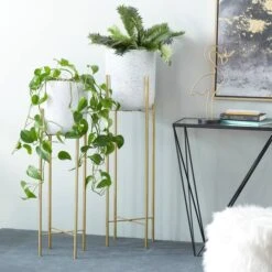 Set Of 2 Gold Metal Contemporary Planter, 39", 46" 17 Set Of 2 Gold Metal Contemporary Planter, 39", 46" -Michaels Shop D501375S 8