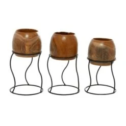 Set Of 3 Brown Teak Wood Rustic Planter 9", 11", 10" 13 Set Of 3 Brown Teak Wood Rustic Planter 9", 11", 10" -Michaels Shop D501377S 5
