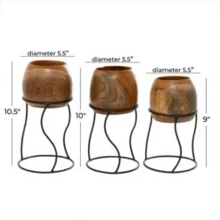 Set Of 3 Brown Teak Wood Rustic Planter 9", 11", 10" 14 Set Of 3 Brown Teak Wood Rustic Planter 9", 11", 10" -Michaels Shop D501377S 6