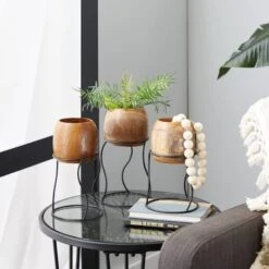 Set Of 3 Brown Teak Wood Rustic Planter 9", 11", 10" 15 Set Of 3 Brown Teak Wood Rustic Planter 9", 11", 10" -Michaels Shop D501377S 7