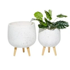 Set Of 2 White MgO Contemporary Planter 17", 15"