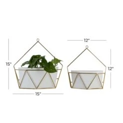 CosmoLiving By Cosmopolitan Set Of 2 White Metal Contemporary Planter, 12", 15" -Michaels Shop D501402S 7