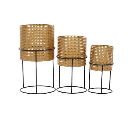 Set Of 3 Gold Iron Contemporary Planter, 23" X 13" X 13" 2 Set Of 3 Gold Iron Contemporary Planter, 23" X 13" X 13" - Image 2
