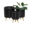 CosmoLiving By Cosmopolitan Set Of 3 Black MgO Planter 18", 16", 15"