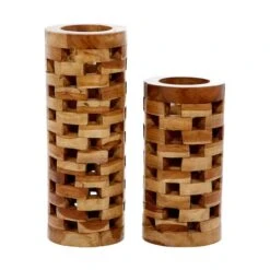 Brown Teak Wood Contemporary Style Vase, 16" X 6" X 6" -Michaels Shop D502652S 1 1