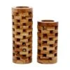 Brown Teak Wood Contemporary Style Vase, 16" X 6" X 6"