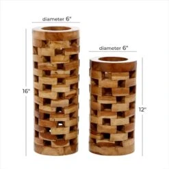 Brown Teak Wood Contemporary Style Vase, 16" X 6" X 6" -Michaels Shop D502652S 5