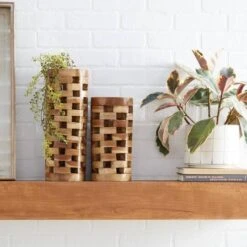 Brown Teak Wood Contemporary Style Vase, 16" X 6" X 6" -Michaels Shop D502652S 6