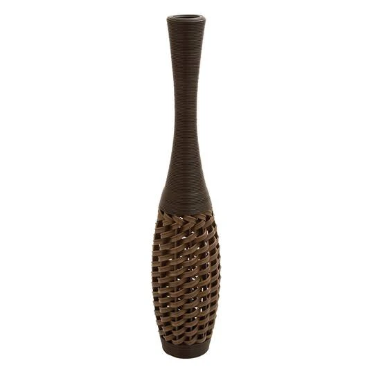 Brown Rattan Coastal Style Vase, 48" X 12" X 12" 1 Brown Rattan Coastal Style Vase, 48" X 12" X 12"