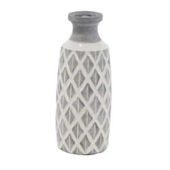 Coastal Gray And White Ceramic Jar Vase With Criss Cross Pattern, 16" X 6" X 6" 8 Coastal Gray And White Ceramic Jar Vase With Criss Cross Pattern, 16" X 6" X 6" -Michaels Shop D502666S 1 1
