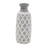 Coastal Gray And White Ceramic Jar Vase With Criss Cross Pattern, 16" X 6" X 6"