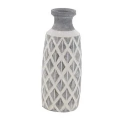 Coastal Gray And White Ceramic Jar Vase With Criss Cross Pattern, 16" X 6" X 6" 9 Coastal Gray And White Ceramic Jar Vase With Criss Cross Pattern, 16" X 6" X 6" -Michaels Shop D502666S 2