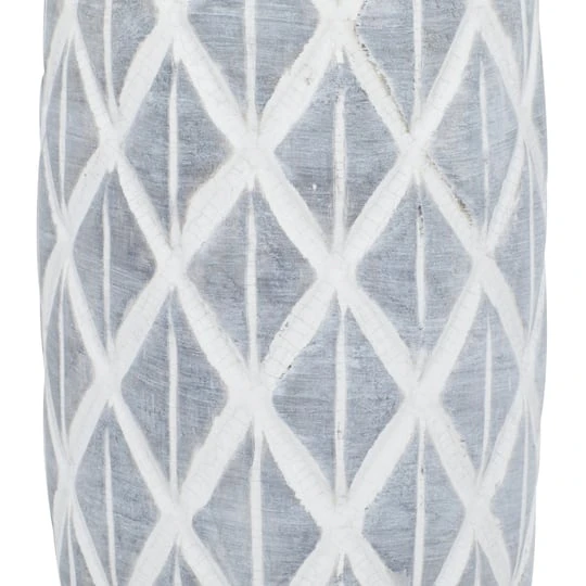 Coastal Gray And White Ceramic Jar Vase With Criss Cross Pattern, 16" X 6" X 6" 5 Coastal Gray And White Ceramic Jar Vase With Criss Cross Pattern, 16" X 6" X 6" - Image 5