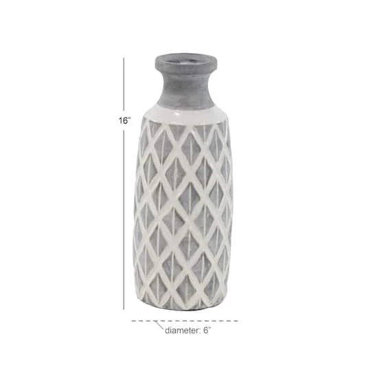 Coastal Gray And White Ceramic Jar Vase With Criss Cross Pattern, 16" X 6" X 6" 6 Coastal Gray And White Ceramic Jar Vase With Criss Cross Pattern, 16" X 6" X 6" - Image 6