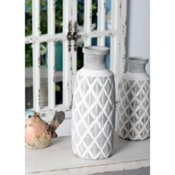 Coastal Gray And White Ceramic Jar Vase With Criss Cross Pattern, 16" X 6" X 6" 13 Coastal Gray And White Ceramic Jar Vase With Criss Cross Pattern, 16" X 6" X 6" -Michaels Shop D502666S 6