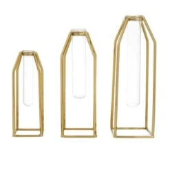 CosmoLiving By Cosmopolitan Set Of 3 Gold Stainless Steel Glam Vase, 13" X 5" X 5"
