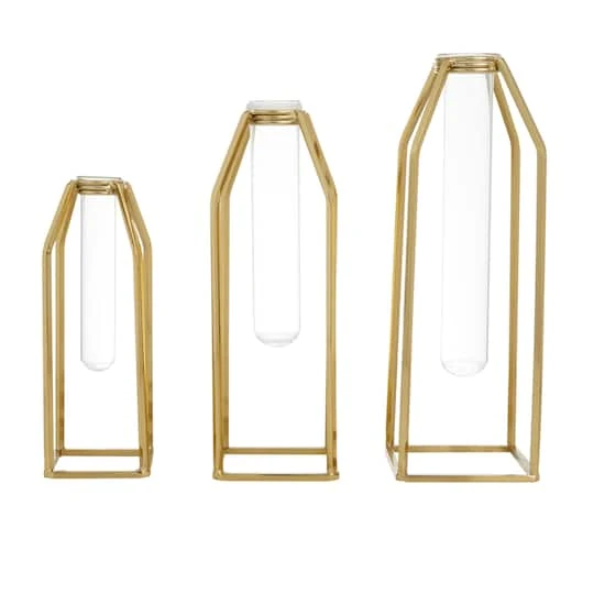 CosmoLiving By Cosmopolitan Set Of 3 Gold Stainless Steel Glam Vase, 13" X 5" X 5" 1 CosmoLiving By Cosmopolitan Set Of 3 Gold Stainless Steel Glam Vase, 13" X 5" X 5"