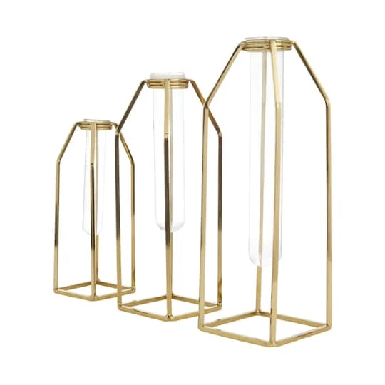 CosmoLiving By Cosmopolitan Set Of 3 Gold Stainless Steel Glam Vase, 13" X 5" X 5" 3 CosmoLiving By Cosmopolitan Set Of 3 Gold Stainless Steel Glam Vase, 13" X 5" X 5" - Image 3