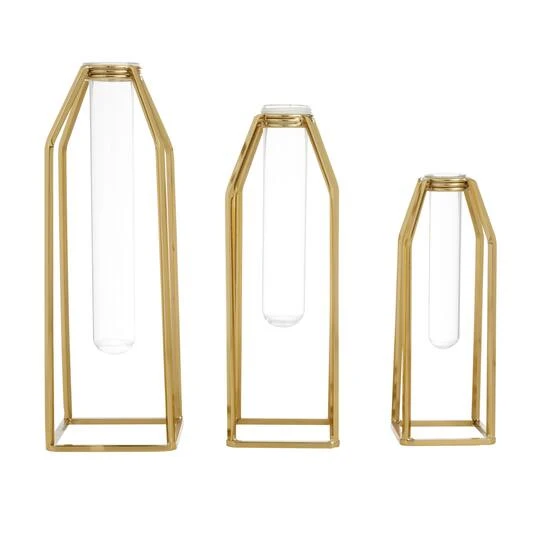 CosmoLiving By Cosmopolitan Set Of 3 Gold Stainless Steel Glam Vase, 13" X 5" X 5" 7 CosmoLiving By Cosmopolitan Set Of 3 Gold Stainless Steel Glam Vase, 13" X 5" X 5" - Image 7