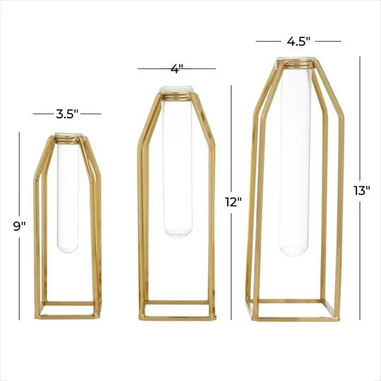 CosmoLiving By Cosmopolitan Set Of 3 Gold Stainless Steel Glam Vase, 13" X 5" X 5" 8 CosmoLiving By Cosmopolitan Set Of 3 Gold Stainless Steel Glam Vase, 13" X 5" X 5" - Image 8