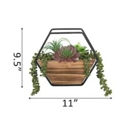 Flora Bunda® 11" Succulent Arrangement In Hexagon Wood & Metal Wall Accent -Michaels Shop D511311S 2