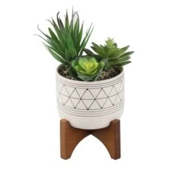 Flora Bunda® 4" Faux Succulents In Ceramic Footed Stand