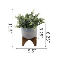 Flora Bunda® 11.5" Gray Eucalyptus In Ceramic Pot On Wood Stand -Michaels Shop D511315S 2