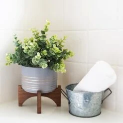 Flora Bunda® 11.5" Gray Eucalyptus In Ceramic Pot On Wood Stand -Michaels Shop D511315S 3