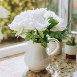 Flora Bunda® 11.5" White Peony Arrangement In Ceramic Watering Vase -Michaels Shop D511325S 3