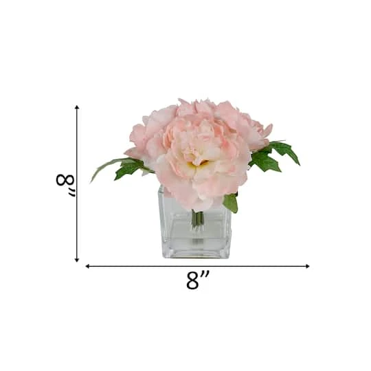 Flora Bunda® 8" Pink Peony Arrangement In Glass Pot 4 Flora Bunda® 8" Pink Peony Arrangement In Glass Pot - Image 4