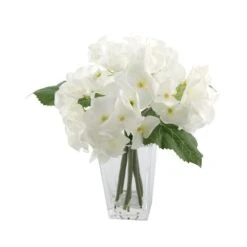 Flora Bunda® 9" White Hydrangeas Mix In Glass Vase