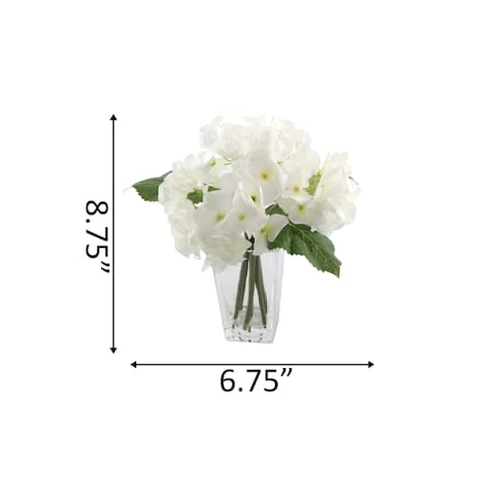 Flora Bunda® 9" White Hydrangeas Mix In Glass Vase 4 Flora Bunda® 9" White Hydrangeas Mix In Glass Vase - Image 4