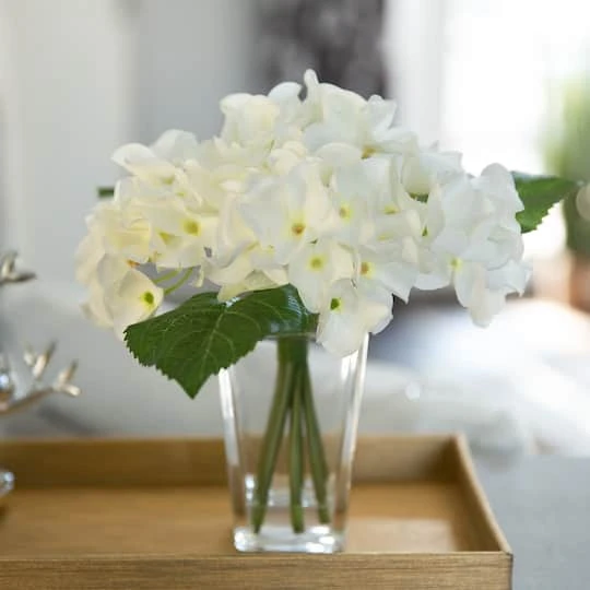Flora Bunda® 9" White Hydrangeas Mix In Glass Vase 3 Flora Bunda® 9" White Hydrangeas Mix In Glass Vase - Image 3