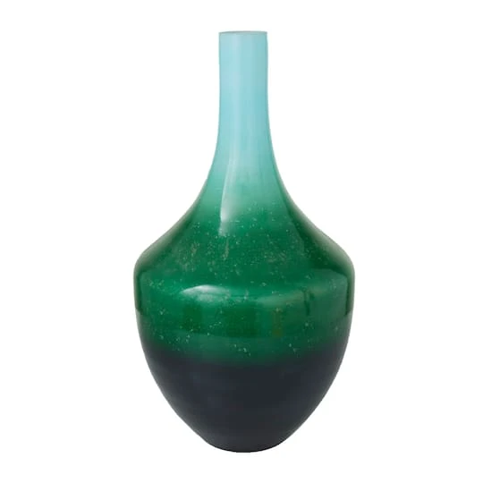 Green Glass Modern Vase, 22" X 12" X 12" 1 Green Glass Modern Vase, 22" X 12" X 12"