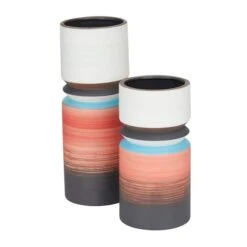 Set Of 2 Multi Stoneware Modern Vase, 14" X 5" X 5" 10 Set Of 2 Multi Stoneware Modern Vase, 14" X 5" X 5" -Michaels Shop D514266S 2
