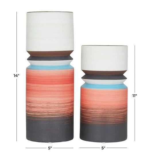 Set Of 2 Multi Stoneware Modern Vase, 14" X 5" X 5" 7 Set Of 2 Multi Stoneware Modern Vase, 14" X 5" X 5" - Image 7