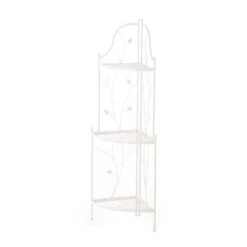 Glitzhome® 3-Tiered Metal Corner Shelf Planter Stand White