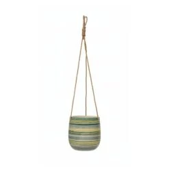 Hello Honey® 7" Hanging Stoneware Striped Planter With Jute Rope Hanger